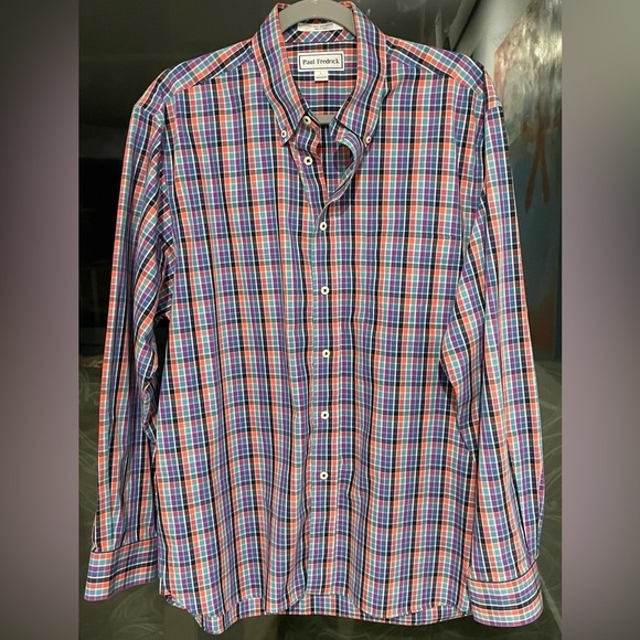 Paul Fredrick Shirt Size L Multicolor Long Sleeve Cotton ButtonDown Classic Fit - Picture 3 of 5